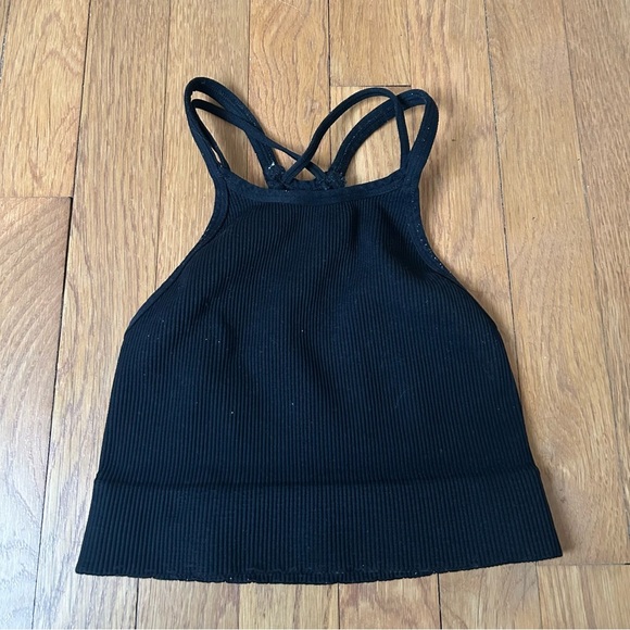 Free People Happiness Runs Black Crop Athletic Tank Halter Top Women’s Small - Picture 2 of 4